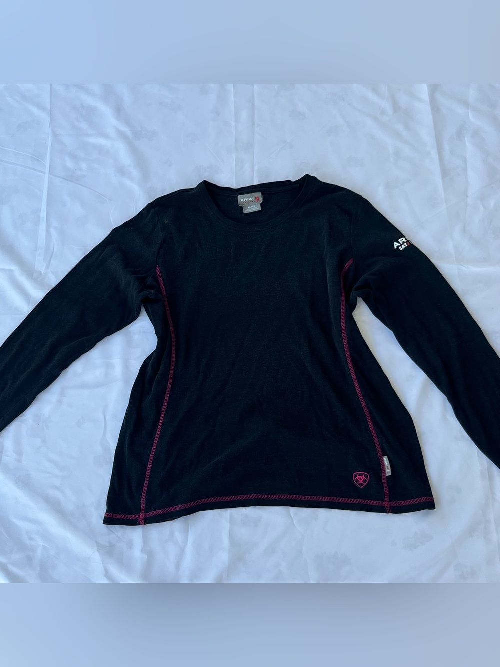Ariat Black Crewneck Long Sleeve Top with Red Logo Tag